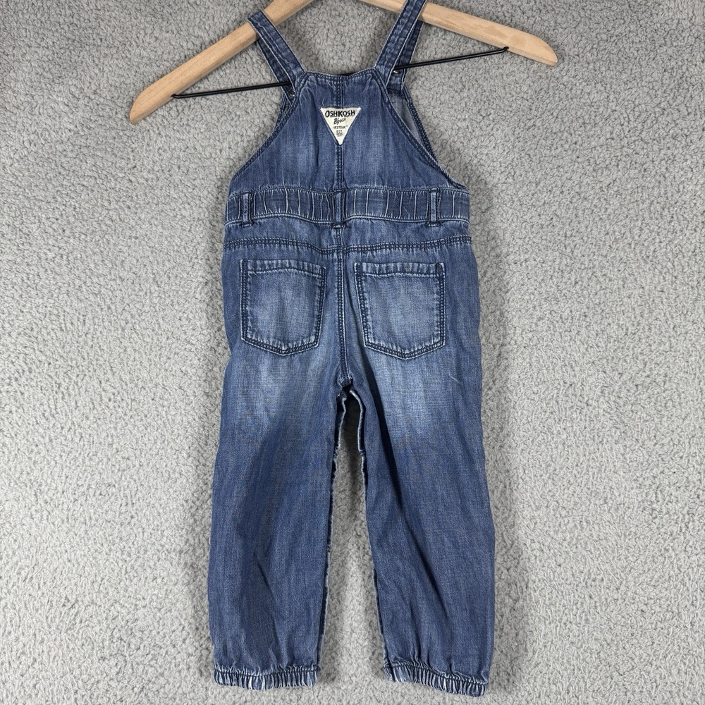 OshKosh B'Gosh Vestbak Overalls Baby Girl 18 Months Denim Blue Jean Bow - Picture 2 of 6